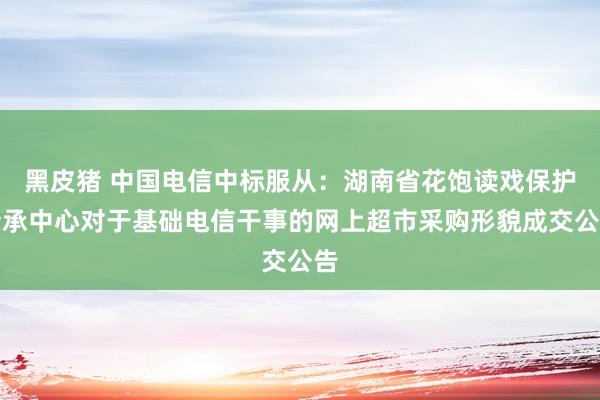 黑皮猪 中国电信中标服从：湖南省花饱读戏保护传承中心对于基础电信干事的网上超市采购形貌成交公告