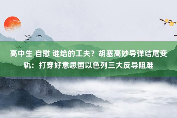 高中生 自慰 谁给的工夫？胡塞高妙导弹结尾变轨：打穿好意思国以色列三大反导阻难