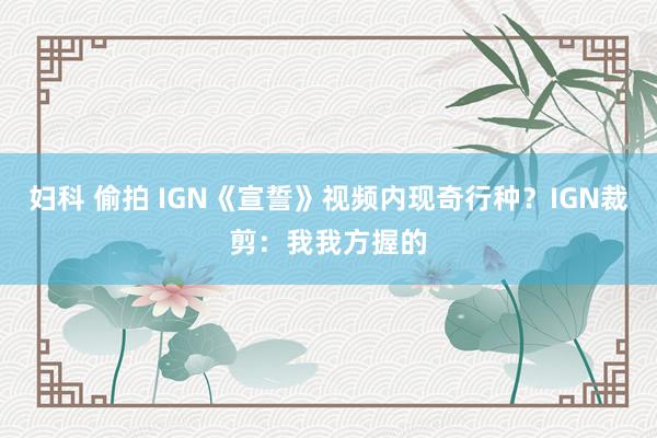 妇科 偷拍 IGN《宣誓》视频内现奇行种？IGN裁剪：我我方握的