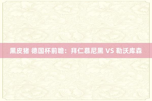 黑皮猪 德国杯前瞻：拜仁慕尼黑 VS 勒沃库森