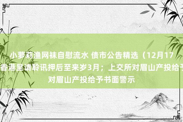 小萝莉渔网袜自慰流水 债市公告精选（12月17日）| 富力香港呈请聆讯押后至来岁3月；上交所对眉山产投给予书面警示