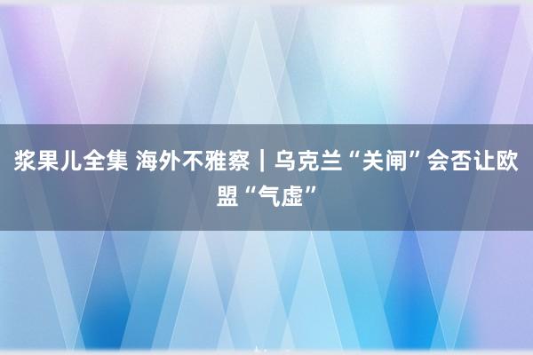 浆果儿全集 海外不雅察｜乌克兰“关闸”会否让欧盟“气虚”