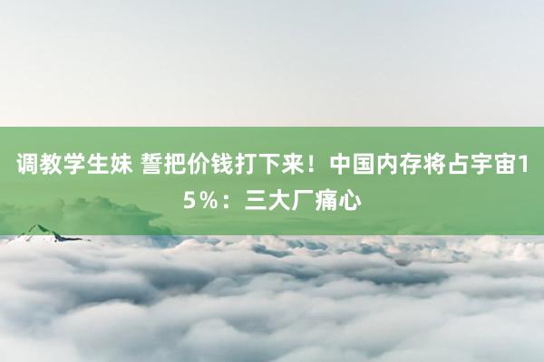 调教学生妹 誓把价钱打下来！中国内存将占宇宙15％：三大厂痛心