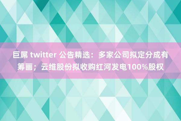 巨屌 twitter 公告精选：多家公司拟定分成有筹画；云维股份拟收购红河发电100%股权