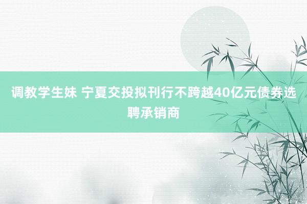 调教学生妹 宁夏交投拟刊行不跨越40亿元债券选聘承销商