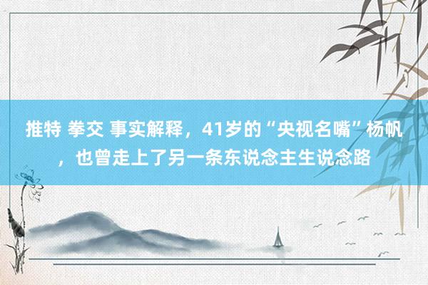 推特 拳交 事实解释，41岁的“央视名嘴”杨帆，也曾走上了另一条东说念主生说念路