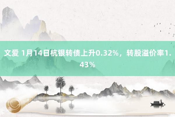 文爱 1月14日杭银转债上升0.32%，转股溢价率1.43%